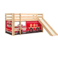Vipack Halbhohes Bett PINO, mit Rutsche und Textilset "FIRE RESCUE", Ausf. Kiefer massiv natur lackiert