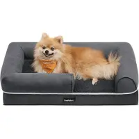 OEM Hochbeet für Hunde - Hundebett - Hunde-Kissen - Hunde-Kissenstuhl - Hunde-Box - mit erhöhten Kanten, abnehmbarer und waschbarer Überzug, 76 x 51 x 18 cm, Anti-Slip-Fuß, dunkelgrau