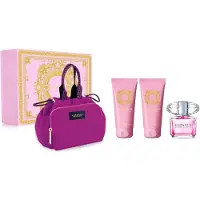 Versace Bright Crystal Geschenkset: Eau de Toilette 90 ml, Duschgel 100 ml, Körperlotion 100 ml & Kosmetiktasche
