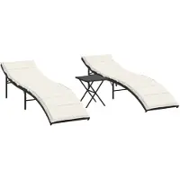 vidaXL Sonnenliegen 2 Stk. mit Tisch Schwarz Poly Rattan