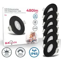 Briloner LED Einbauleuchte "6er Set Bad Einbaustrahler, IP65, Schwenkbare Deckenspots", schwarz, 1, Ø 9cm H: 4,2cm, 6 Stk., Leuchten, 3.000K, 480Lm, 4,9W, Kunststoff, 9 x 4,2 cm, LED Einbauleuchte