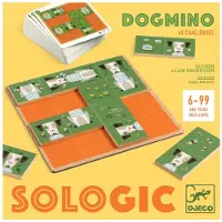 Djeco SOLOGIC Dogmino Logikspiel Holz Hunde-Thema, 40 Aufgaben, 21,5 x 21,5 cm