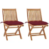 vidaXL Gartenstühle 2 Stk. mit Weinroten Kissen Massivholz Teak