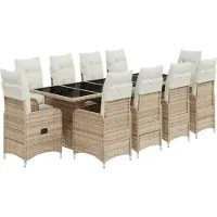 vidaXL 11-tlg. Garten-Bistro-Set mit Kissen Beige Poly Rattan