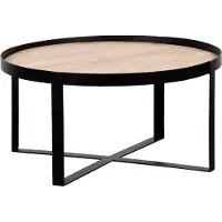 QUVIO Couchtisch Anna - Rund - -es Mangoholz - Schwarz - Natur