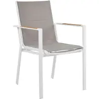 Beliani Gartenstuhl 4er Set Weiß Aluminium mit Bespannung Grau Stoff Armlehnen Holzoptik Stapelbar Modern Outdoor Indoor Terrasse Balkon Ausstattung