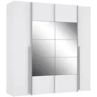 Sonstiges Kleiderschrank NARAGO - Nachbildung Mattweiß - 2 Schiebetüren + Spiegel + 2 Flügeltüren + 2 Kleiderschränke - L200 x T61 x H210 cm