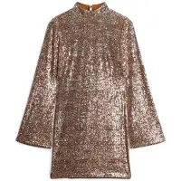 Superdry für Damen. W8011773A Goldfarbenes langärmeliges Minikleid mit Paillettenprint (M), Party, Langarm, Recyceltes Polyester, Nachhaltig