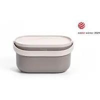 Plastia Biomüll Behälter mit Rahmen und Beuteln, Taupe und Elfenbein mit Kaffeesatz-Beimischung