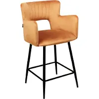 Beliani Barstuhl Orange Samtbezug Gesteppt mit Rückenlehne Armlehnen Fußstütze Modern Glamourös Wohnzimmer Esszimmer Küche Thekenstuhl Barhocker