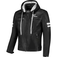 Rusty Stitches Super Jari Hooded V2 Motorrad Lederjacke, schwarz/weiß, 5XL