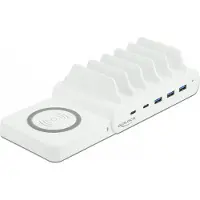DeLOCK USB und kabelloses Ladegerät 2 x USB Type-C PD + 3 x USB Typ-A mit 110 W, Freistehend, Weiß, 5 A, 100 - 240 V, 2.4 A, 95 mm