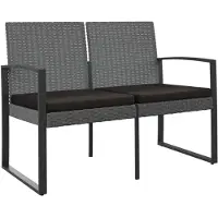 vidaXL Gartenbank 2-Sitzer mit Kissen Dunkelgrau PP-Rattan