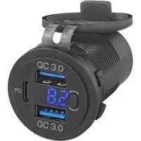 Pricenet USB-Steckdose dreifach mit 2x Typ A und 1x Typ C + Voltmeter