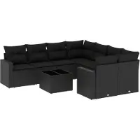 vidaXL 9-tlg. Garten-Sofagarnitur mit Kissen Schwarz Poly Rattan