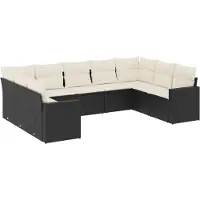 vidaXL 9-tlg. Garten-Sofagarnitur mit Kissen Schwarz Poly Rattan