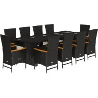 vidaXL 11-tlg. Garten-Essgruppe mit Kissen Schwarz Poly Rattan
