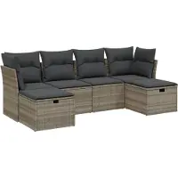 vidaXL 6-tlg. Garten-Sofagarnitur mit Kissen Hellgrau Poly Rattan