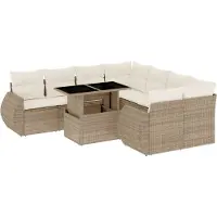 vidaXL 9-tlg. Garten-Sofagarnitur mit Kissen Beige Poly Rattan
