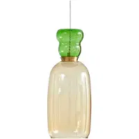 LUCANDE LED-Hängelampe Fay, gelb/hellgrün, Glas, Ø 15 cm