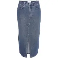 Noisy May Jeansrock "NMKATH NW SLIT MIDI SKIRT VI477MB NOOS", Damen, Gr. XS (34), blau (medium blau denim), Denim/Jeans, Obermaterial: 99% Baumwolle, 1% Elasthan, unifarben, wadenlang, Röcke Jeansrock
