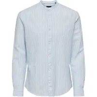 Only & Sons Langarmhemd "ONSCAIDEN LS MAO STRIPE LINEN SHIRT NOOS", Herren, Gr. XXL, N-Gr, blau (cashmere blau), Web, Obermaterial: 55% Baumwolle, 45% Leinen, gestreift, slim fit, Hemden Langarmhemd
