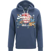 Superdry für Herren. M2013702A Grafisches Kapuzensweatshirt mit Logo Tokyo Vintage blau (XL), Lässig, Baumwolle, Nachhaltig
