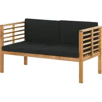 Beliani Gartenmöbel Set 4-Teilig Hellbraun Akazienholz 4-Sitzer mit Auflagen Schwarz Modern 1 Sofa 2 Sessel und 1 Couchtisch Terrasse Outdoor