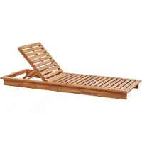 Beliani Gartenliege Hellbraun mit Auflage in Cremeweiß Akazienholz Verstellbare Rückenlehne Niedrig Stilvolles Design Modern Garten Terrasse Outdoor