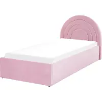 Beliani Bett mit Bettkasten Rosa Samt Gepolstert Lattenrost 90 x 200 cm Hochklappbar Hohes Rundes Kopfteil Retro Schlafzimmer Möbel Ausstattung
