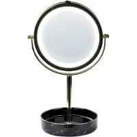 Beliani Kosmetikspiegel mit LED-Beleuchtung Gold u. Schwarz ø 20 cm aus Eisen u. Keramik Doppelseitig Vergrößerungsspiegel Schminkspiegel Tischspiegel