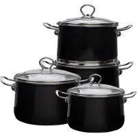 Altom Emaille-Topfset 4-teilig aus Stahl, 2,1–5,5 l, Glasdeckel, schwarz, induktionsgeeignet