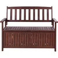 Beliani Gartenbank Mahagonibraun Akazienholz 120 cm mit Auflage Cremeweiß Armlehnen Stauraum Modern Garten Terrasse Wintergarten Ausstattung Outdoor
