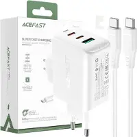 Acefast 2in1 Wandladegerät 2x USB-C/ 1x USB-A, 65 W, PD, QC 3.0, AFC, FCP + USB-C-Kabel, 1,2 m - Weiß