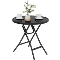 OEM Runde Klappbare Bistro Tisch Schwarz Glas Metall