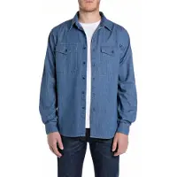 Replay Herren Freizeithemd 6.5 OZ BLACK DENIM - Regular Fit Blau Medium Blue - Medium Blue 009 - 3XL