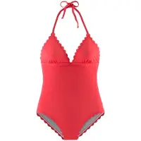 LASCANA Badeanzug "Scallop", Damen, Gr. 36, Cup A/B, rot, Microfaser, Microfaser, unifarben, Badeanzüge Badeanzug, mit gelaserter Wellenkante