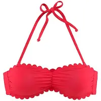 LASCANA Bandeau-Bikini-Top "Scallop", Damen, Gr. 34, Cup A/B, rot, Polyamid, unifarben, Bikini-Oberteile Bandeau-Bikini-Top, mit gelaserter Wellenkante