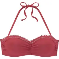 s.Oliver Bügel-Bandeau-Bikini-Top "Aiko", Damen, Gr. 34, Cup A, rot (rostrot), Microfaser, Microfaser, Polyamid, unifarben, Bikini-Oberteile Bügel-Bandeau-Bikini-Top, mit Häkeloptik