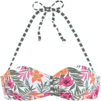 Venice beach Bandeau-Bikini-Top "Summer", Damen, Gr. 36, Cup A, weiß (weiß bedruckt), Polyamid, Xtra Life LYCRA, bedruckt, floral, Bikini-Oberteile Bandeau-Bikini-Top, mit geraffter Mitte