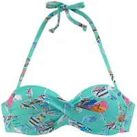 Sunseeker Bügel-Bandeau-Bikini-Top "Jam", Damen, Gr. 34, Cup E, bunt (türkis, bunt), Microfaser, bedruckt, geblümt, Bikini-Oberteile Bügel-Bandeau-Bikini-Top, mit Wickeloptik