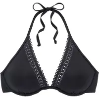 s.Oliver Bügel-Bikini-Top "Aiko", Damen, Gr. 44, Cup D, schwarz, Microfaser, Microfaser, Polyamid, unifarben, Basic, Bikini-Oberteile Bügel-Bikini-Top, mit Häkeloptik, Topseller
