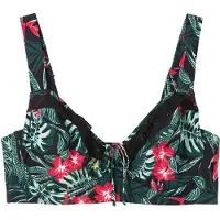 Sheego Bügel-Bikini "Bügel-Bikini-Top Bikini-Oberteil mit Volants", Damen, Gr. 50, Cup C, schwarz bedruckt, Elegant, Bikini-Sets Bügel-Bikini