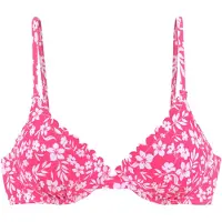 Vivance Bügel-Bikini-Top "Leni", Damen, Gr. 36, Cup D, weiß (neonpink, weiß), Microfaser, bedruckt, floral, Bikini-Oberteile Bügel-Bikini-Top, mit gelaserter Wellenkante