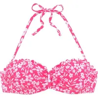 Vivance Bügel-Bandeau-Bikini-Top "Leni", Damen, Gr. 38, Cup A, weiß (neonpink, weiß), Microfaser, bedruckt, floral, Bikini-Oberteile Bügel-Bandeau-Bikini-Top, mit gelaserter Wellenkante