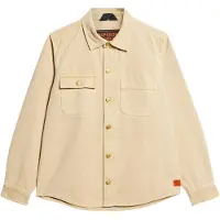 Superdry für Herren. M4010826A Überschüssiges beigefarbenes Leinenüberhemd (3XL), Lässig, Baumwolle, Langarm