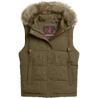 Superdry für Damen. W5011551A Steppweste aus Kunstpelz Everest grün (M), Lässig, Polyester