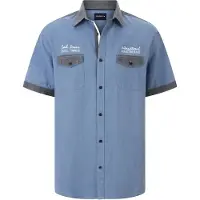 Babista Kurzarmhemd "Kurzarmhemd PIOLASTI", Herren, Gr. XXL, weit, blau (hellblau), Obermaterial: 100% Baumwolle CO., regular fit, Hemden Kurzarmhemd, mit feiner Bestickung