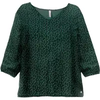 Sheego Longbluse , Damen, Gr. 44, grün (tiefgrün, gemustert), 100% Viskose, gemustert, mehrfarbig, V-Ausschnitt, Blusen Longbluse