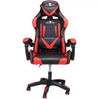 No Fear Gaming-Stuhl - Gamingstuhl mit Nacken- und Lendenkissen - Ergonomischer Bürostuhl Höhenverstellbar 46 bis 56 cm - Mit Armlehnen und Rollen - Belastbar bis 120 kg - Rot/Schwarz